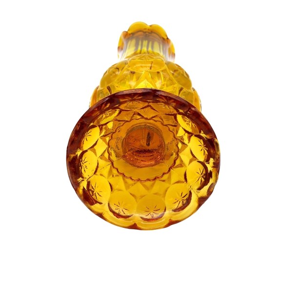 Vintage 12" Kanawha Cadmium Amber Glass Moon and Stars Footed Swung Vase UV Glow - Picture 12 of 13